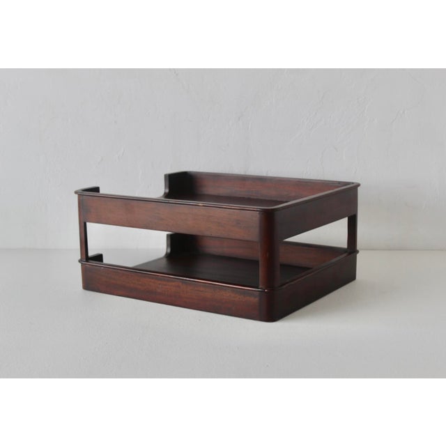 Selamat Designs San Francisco Vintage Mid-Century Modern Dark Wood Desk Organizer Paper Tray For Sale In Miami - Image 6 of 14