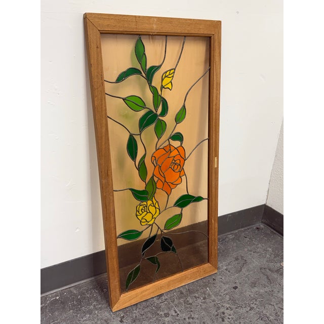 Tori Framed Stained Glass Floral Panel With Roses, Vintage For Sale - Image 4 of 12