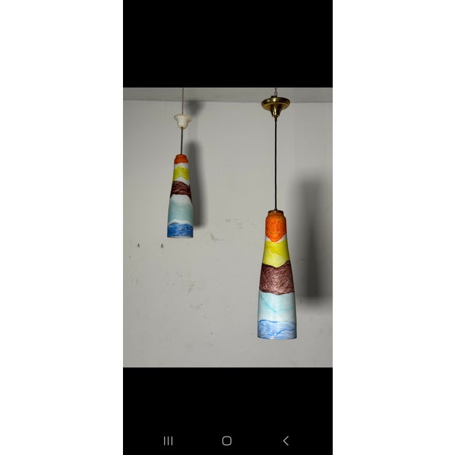 Mid-Century Modern Murano Glass Pendants in the style of Massimo Vignelli, 1950s, Set of 2 For Sale - Image 3 of 10