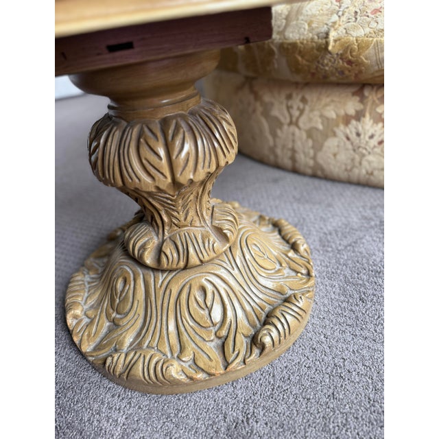 Camel Vintage French Provincial Style Carved Wood Side Tables With a Marble Top For Sale - Image 8 of 9