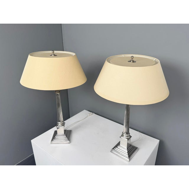 Mid-Century Modern Silver-Plated Table Lamps with Corinthian Columns, England, 1970s, Set of 2 For Sale - Image 3 of 11