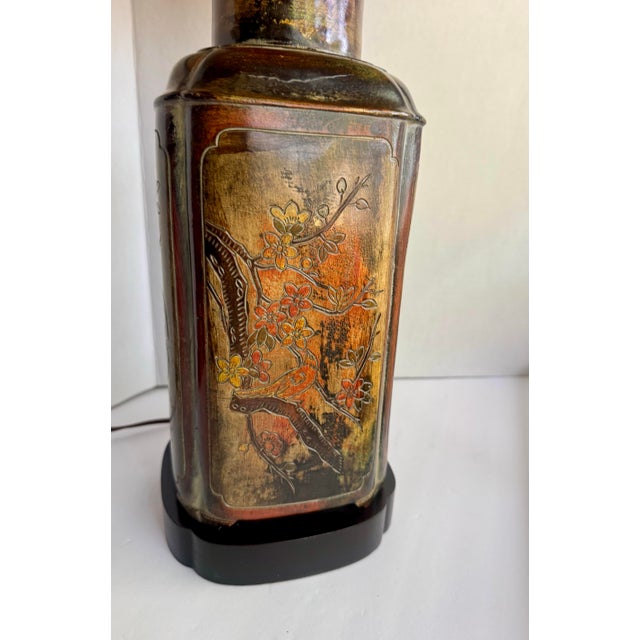 Vintage Frederick Cooper Chinoiserie Tea Canister Table Lamp With Original Silk Shade For Sale - Image 10 of 12