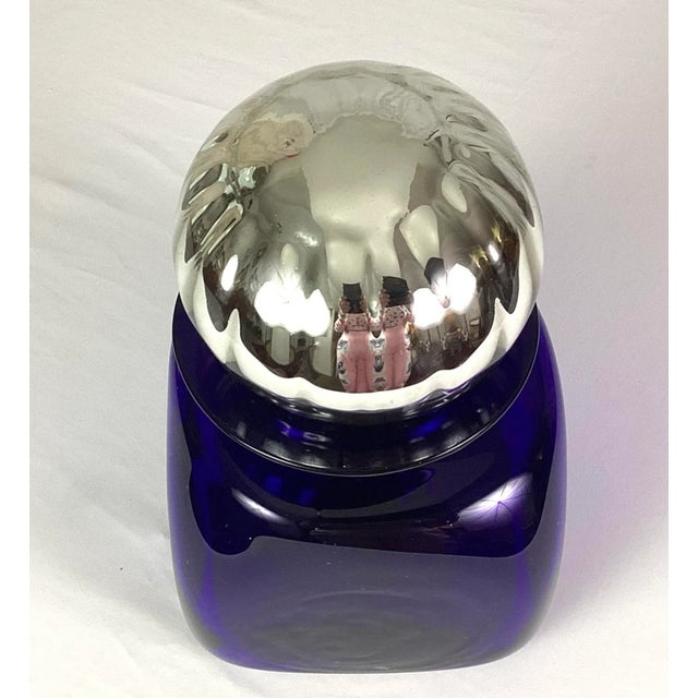 Art Deco 1980s Hand Blown Cobalt Glass Storage Jar With a Mercury Glass Stopper For Sale - Image 3 of 6