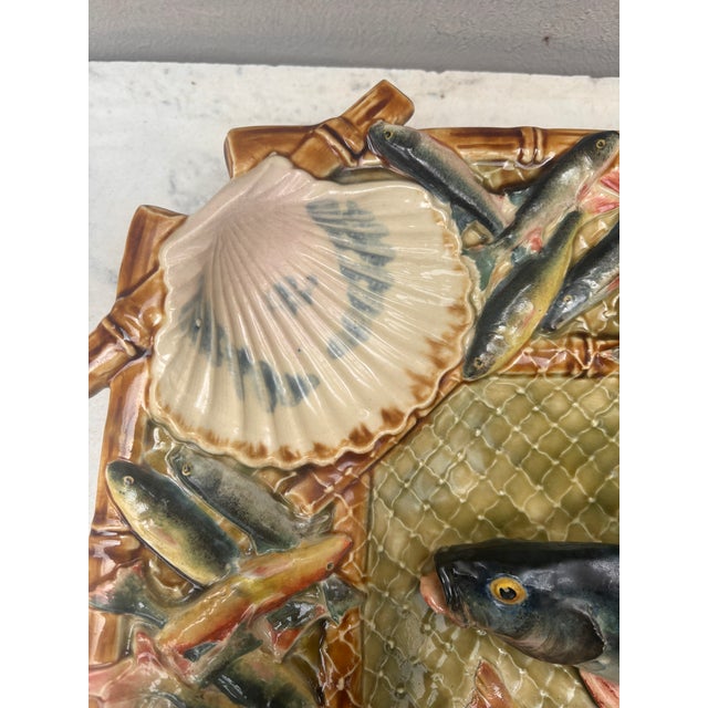 Longchamp 19th Century Square Majolica Palissy Wall Fish Platter Longchamp. For Sale - Image 4 of 8