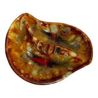 Mid-20th Century Modern Studio Pottery "Autumn Fire" Drip Glaze Ashtray & Catchall For Sale