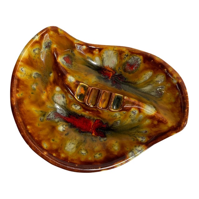 Mid-20th Century Modern Studio Pottery "Autumn Fire" Drip Glaze Ashtray & Catchall For Sale