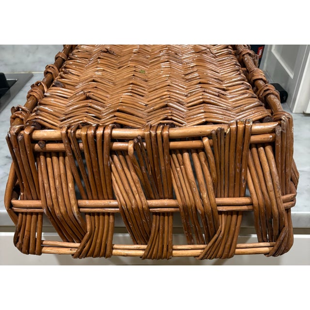 Mid 20th Century Vintage Hand-Woven Rattan Basket Tray - Use as a Bar Tray for Bottles. See My Photos! For Palm Beach Regency, British Colonial & Bar Cart Decor For Sale - Image 5 of 8