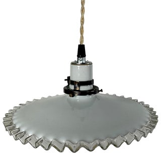 French White Glass "Frill" Light Pendant From the 1930s For Sale