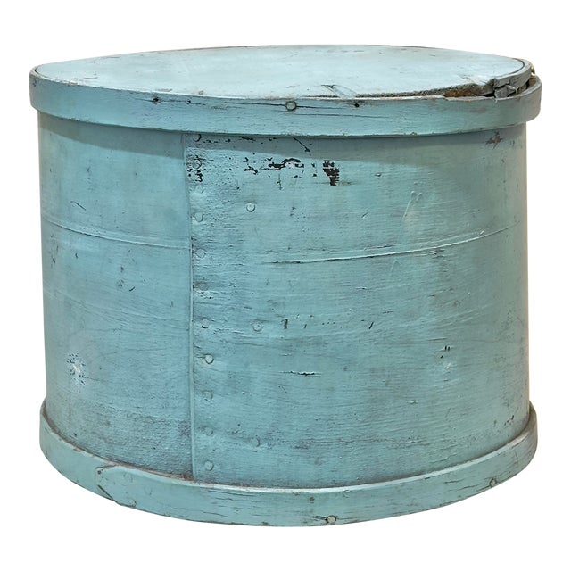 Large Round Vintage Painted Box For Sale
