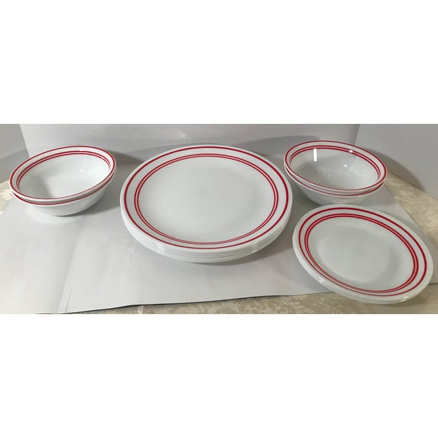 Vintage Red Stripe & White Corelle Dinnerware Set of 14 Chairish