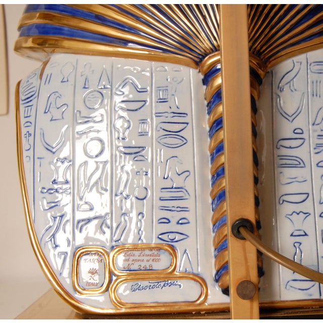 Italian Table Lamps Capodimonte Porcelain King Tut and Cleopatra Gold - A Pair For Sale - Image 13 of 17