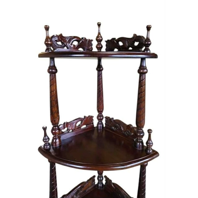Victorian Vintage Pair of Mahogany Victorian Corner Four Tiered Shelf For Sale - Image 3 of 8