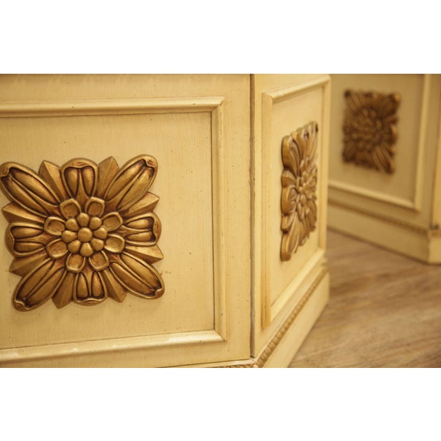 Yellow Florentine Style Vintage Burl Wood, Partial Gilt & Painted Storage End Tables by Lane - a Pair For Sale - Image 8 of 12