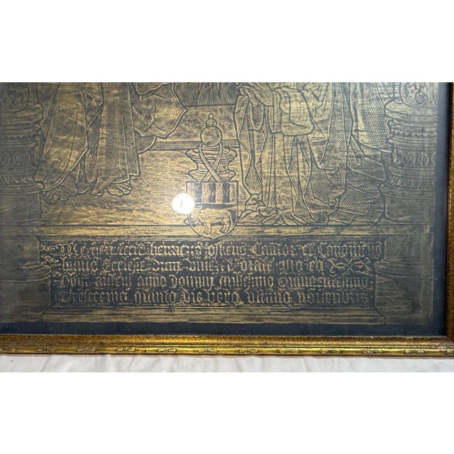 Metal Large Antique Religious Brass Rubbing of the 1535 Memorial of Canon Henry Oskens For Sale - Image 7 of 15