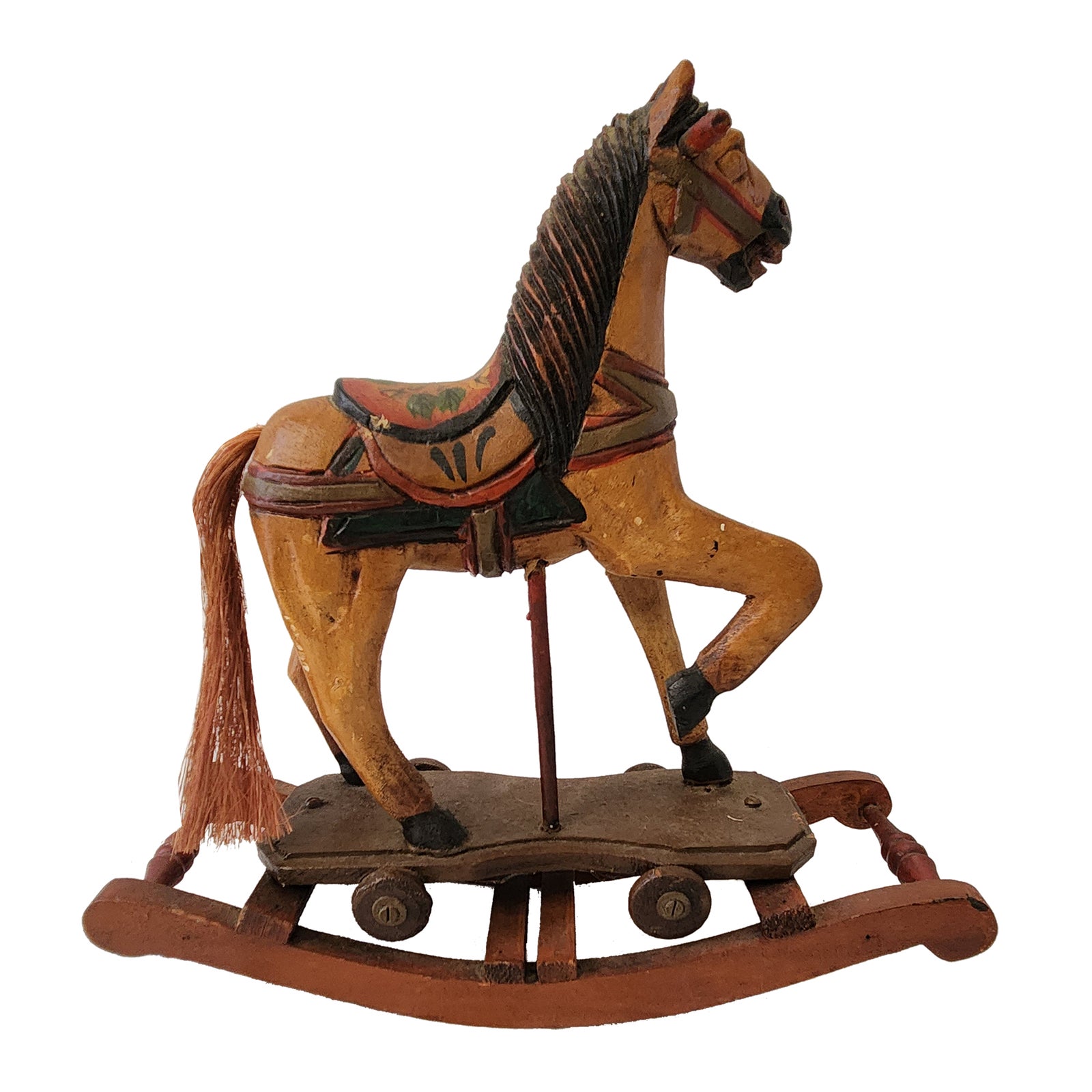 Vintage 1950's Wooden Hand Craved Carousel Rocking Horse With