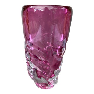 Vintage 70's Pink Twisted Base Vase in the Style of Chribska For Sale