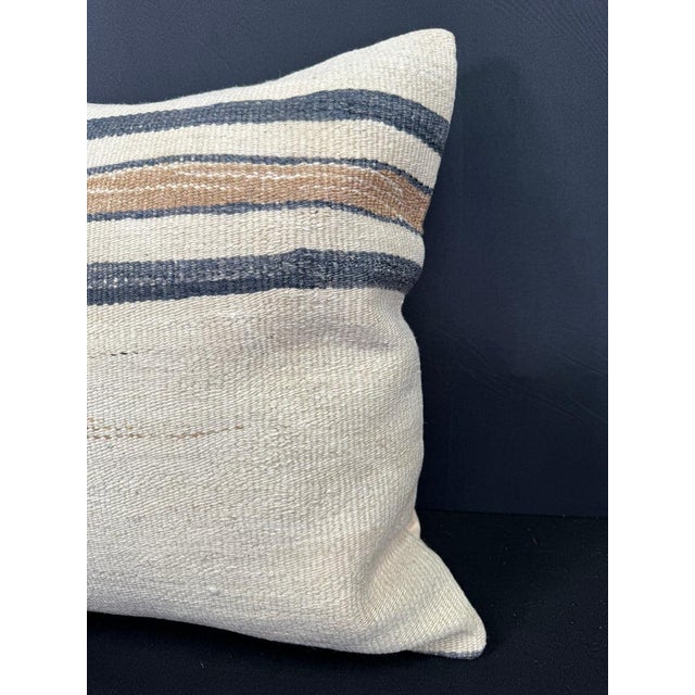 Contemporary Turkish Hemp Pillow Cushion Natural Beige Blue Cushion Cover 20x20 For Sale - Image 3 of 4
