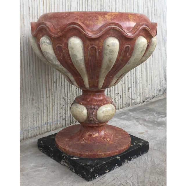 Stone Set of Four Aged Pink Marble Hand Carved Planters With Serpentine White Inlays For Sale - Image 7 of 13