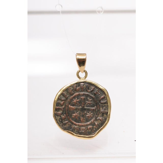 15th Century & Earlier 15th Century & Earlier Cross Potent Medieval AE Bronze Coin with 18K For Sale - Image 5 of 12