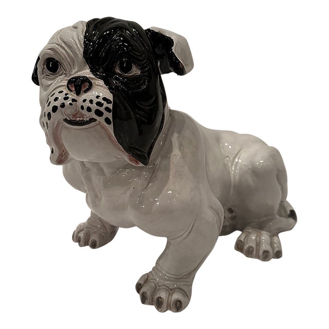 Terracotta Italian Black and White Bulldog Sculpture For Sale