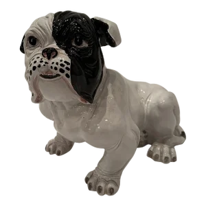 Terracotta Italian Black and White Bulldog Sculpture