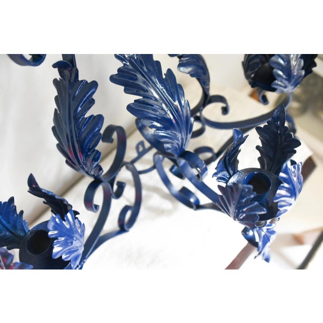 1960s Vintage Outdoor Porch Bretaine Navy Blue Reticulated Candelabra Candle Sconce For Sale - Image 4 of 11