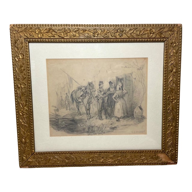 Antique 19th Century Original Bud Cornet Military Figural Sketch Pencil Drawing For Sale