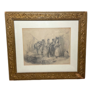 Antique 19th Century Original Bud Cornet Military Figural Sketch Pencil Drawing