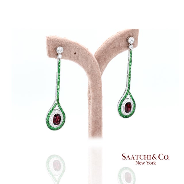 Emerald Ruby Dangle Earrings Metal Type: Platinum Total Item Weight: 13.7 Grams 1: Primary Stone: Ruby Primary Carat...