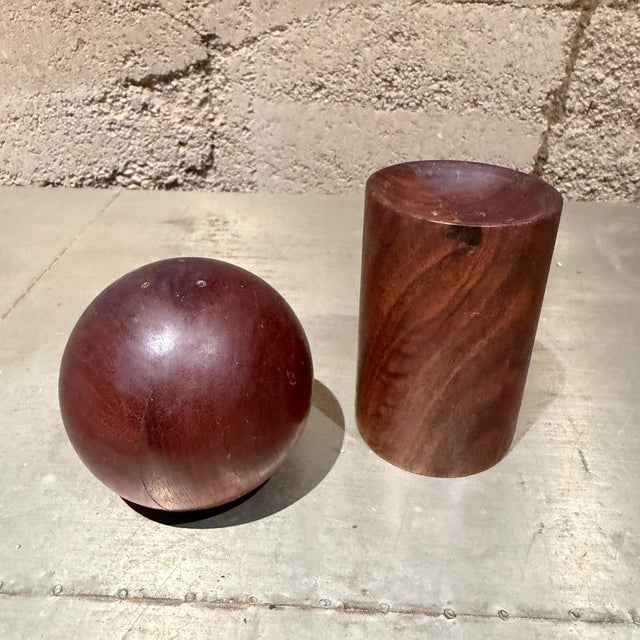 1960s Modern Nesting Salt & Pepper Shaker Rosewood Ball + Cylinder Mid-Century For Sale - Image 9 of 13