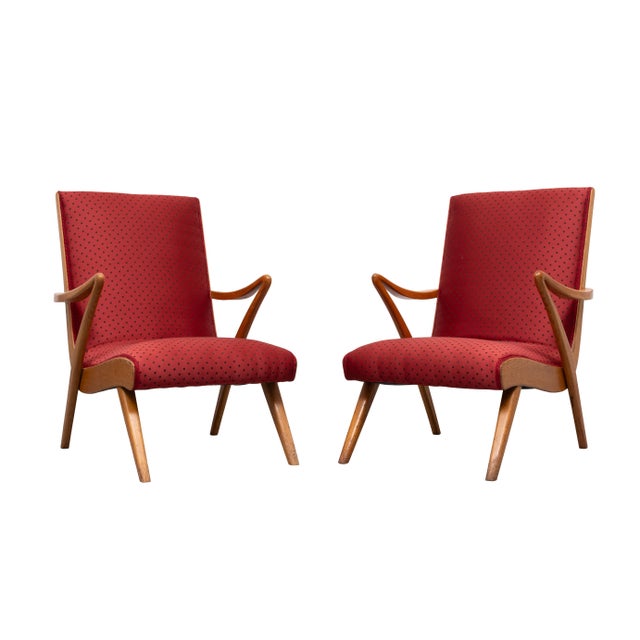 Wood Organic Shape Rock & Roll Lounge Chair with New Red Polka Dot Upholstery, 1950s For Sale - Image 7 of 14
