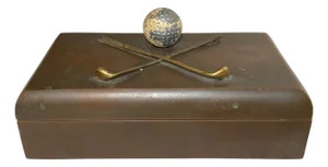 Antique 4 LBS Heavy Solid Bronze Jb Golf Cherry Wooden Lined Jewelry Trinket Box
