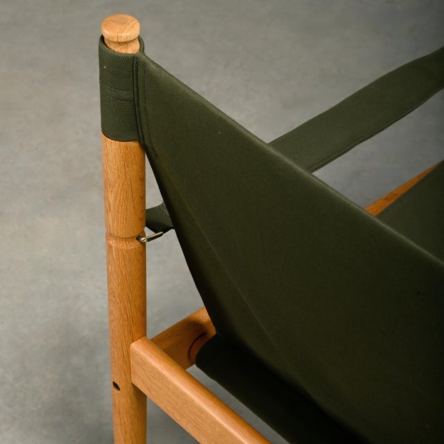 Vintage Danish Safari Chairs in Oak and Forest Green Canvas Fabric by Erik Wørts, 1970s, Set of 2 For Sale - Image 12 of 18