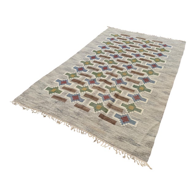 1950s Large Swedish Rollakan Flat Weave Rug by Judith Johansson, 1950s For Sale - Image 5 of 6