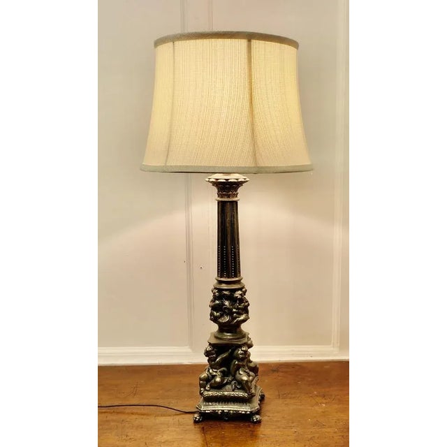 Gold Tall Silver Gilt Metal Table Lamp with Putti, 1920s For Sale - Image 8 of 8