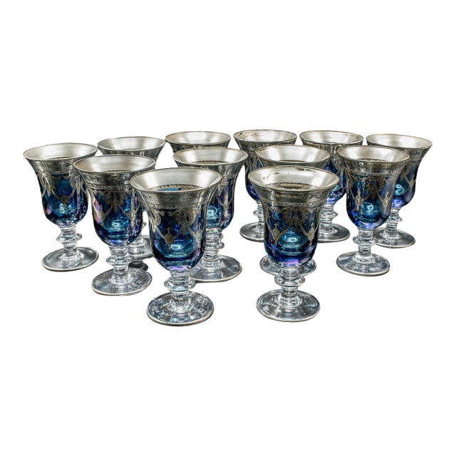 Set of 12 Vintage Wine Goblets, Italian, Handmade, Champagne Glasses, Liqueurs For Sale