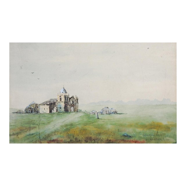 1890 Carmel Mission Watercolor Painting For Sale