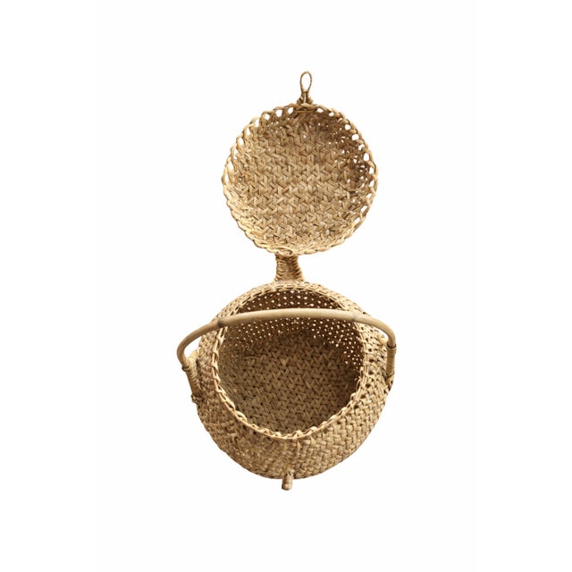 1950s Vintage French Style Rattan Storage Basket With Domed Lid For Sale - Image 5 of 6
