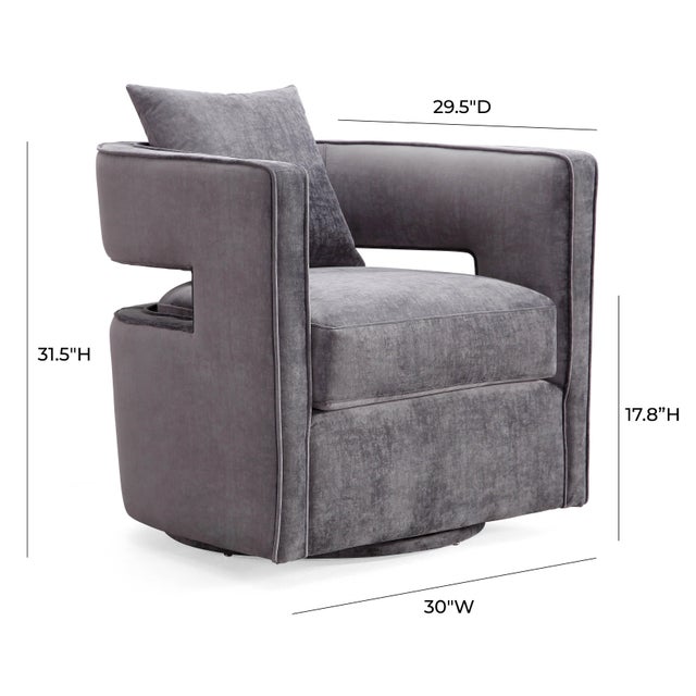 Wood Kennedy Grey Velvet Swivel Chair For Sale - Image 7 of 10