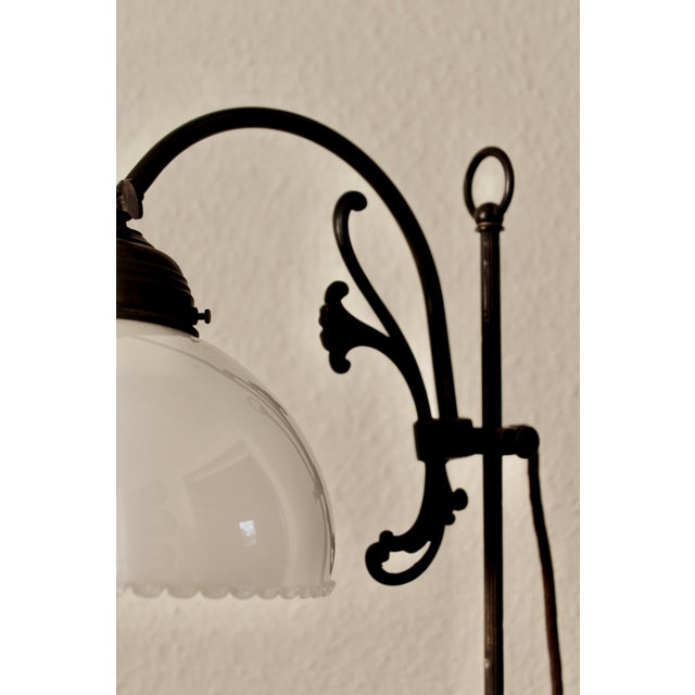 Contemporary French Adjustable Library Table Lamp in Patinated Bronze and Milk Glass, 1930s For Sale - Image 3 of 7