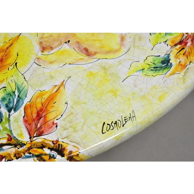 Italian Volcanic Fire Glazed Floral Painted Outdoor Dining Table Set - 7 Pcs For Sale In Philadelphia - Image 6 of 12