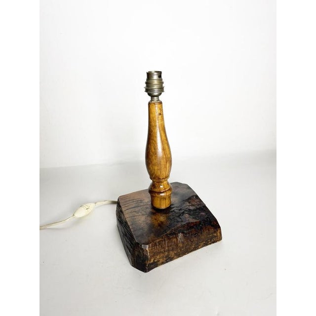 The lampshade is not included. French Brutalist wooden table lamp dating from the 1960s. Featuring a substantial...