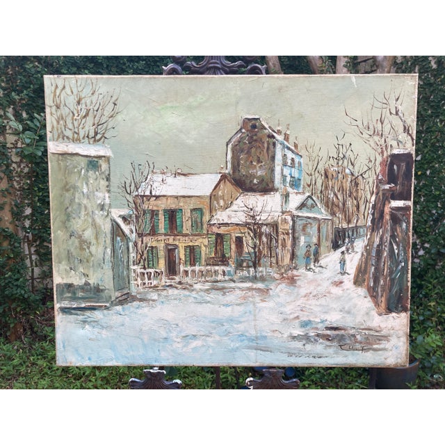 Original Oil Painting on Canvas 'Lapin Agile in Snow', Montmartre Paris Cabaret, Early-Mid 20th Century, Signed For Sale - Image 13 of 13