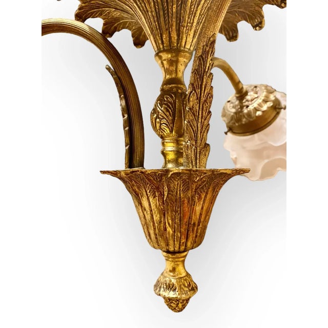Antique French Neoclassical style bronze, brass, and frosted glass ceiling light fixture, circa 1920s. This adorable...