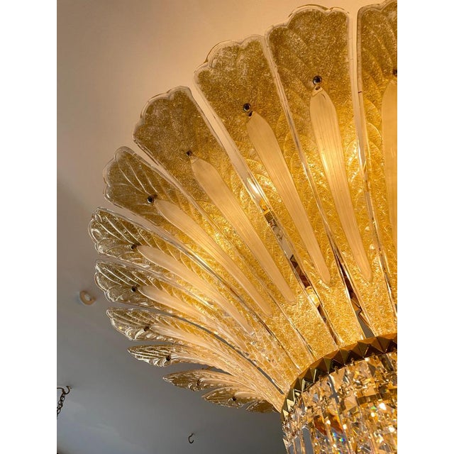 Glass Large Italian Murano Gold Palm Leaf Chandelier, 1970 For Sale - Image 7 of 14