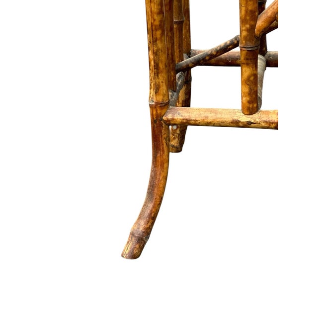 Vintage Scorched Bamboo Glass Top Side Table With Brass Ball and Hand-Painted Details For Sale In New York - Image 6 of 11