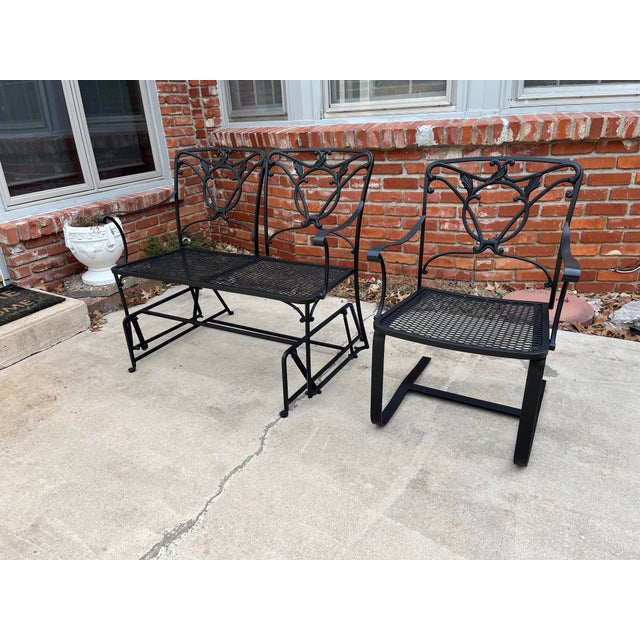 Wrought Iron Glider Bench & Cantilever Chair - Set of 2 For Sale - Image 12 of 12