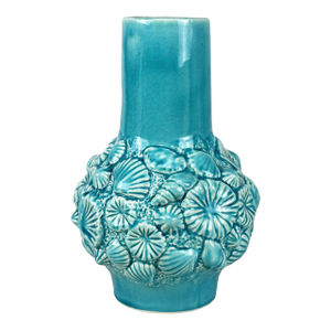 Mid-Century Coastal California Pottery Turquoise Seashell Vase