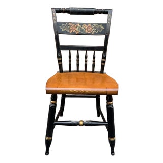 Late 20th Century Black L Hitchcock. Stencil Decorated Ebonized Wood Dining Side Chair For Sale