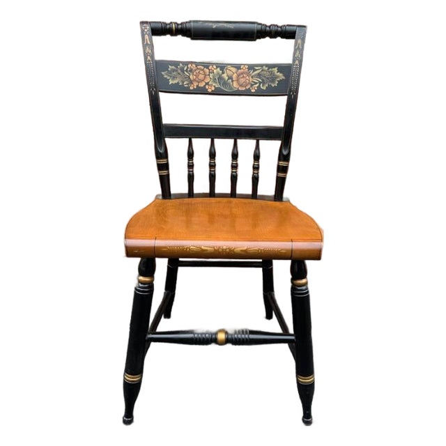 Late 20th Century Black L Hitchcock. Stencil Decorated Ebonized Wood Dining Side Chair For Sale